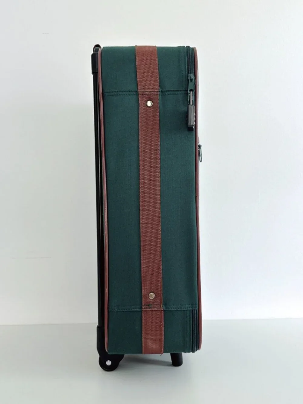 VINTAGE POLO RALPH LAUREN SUITCASE HUNTER GREEN CANVAS DESIGN BROWN LEATHER TRIM